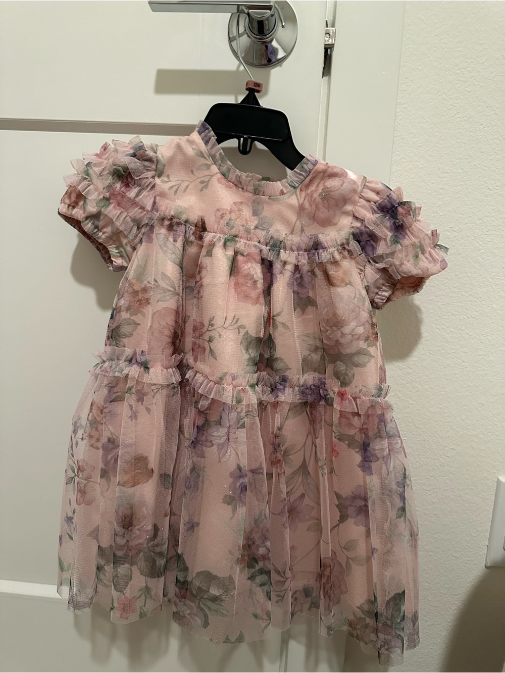 Macy's Pink Floral Tulle Tiered Party Dress